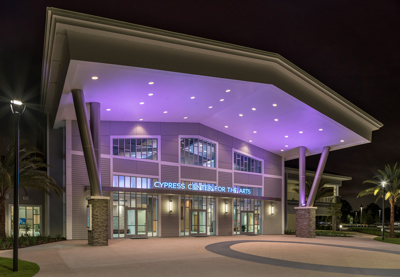 Windermere-Preparatory-School-Cypress-Center-Arts-Night-Front-Entry-RGB